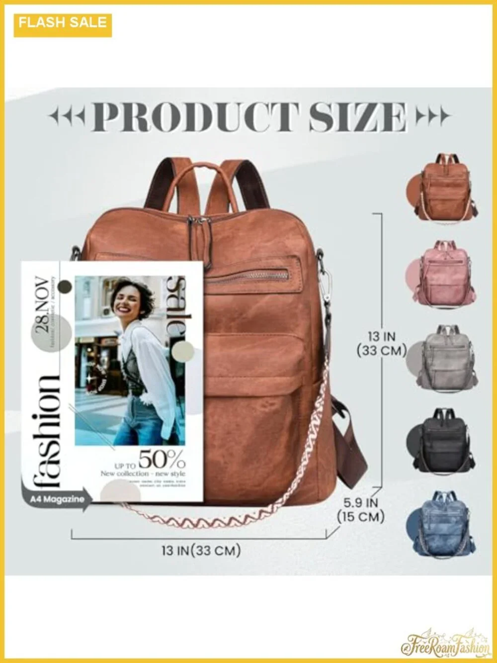Women's PU Leather Backpack Purse, Multiple Pockets Waterproof Travel Daypack